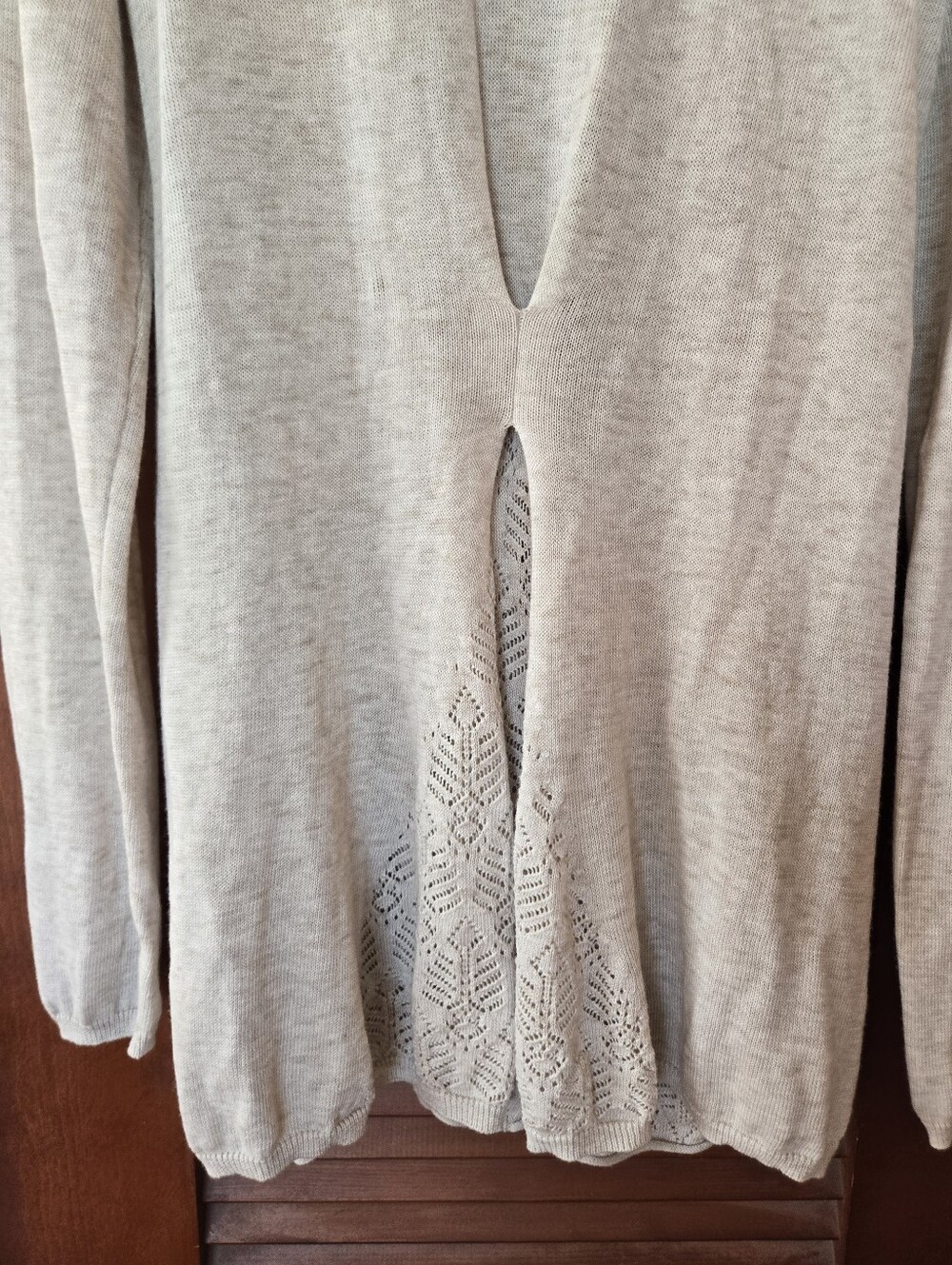 Knitted & Knotted For Anthropologie Open Crochet Cardigan Selt Tie Otmeal XL - Picture 8 of 13
